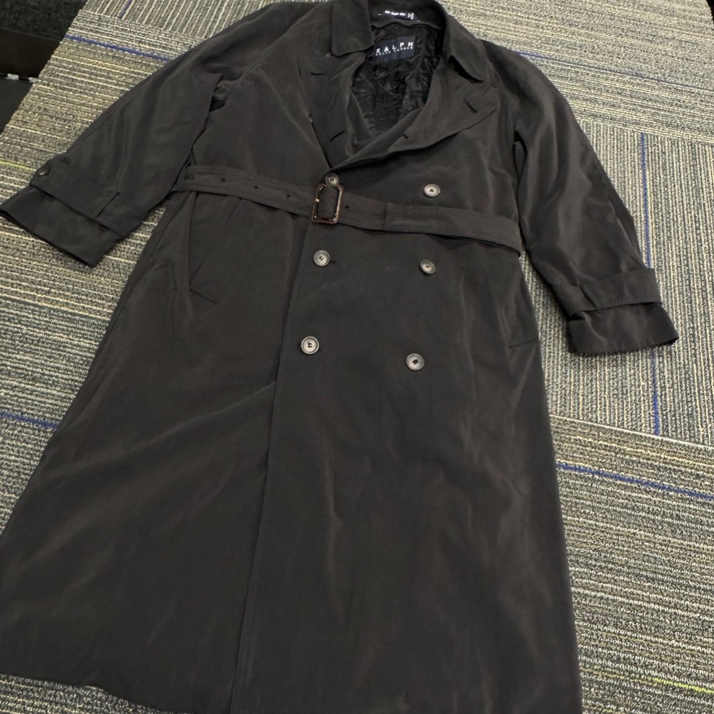 Ralph Lauren Trench Coat Mens 42R Black Excellent Belted Removable Liner Rain